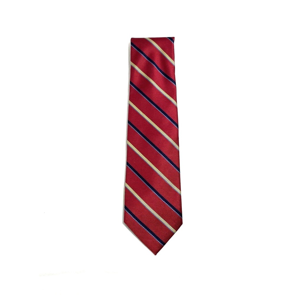 Vtg Talbots Kids Boys Silk Tie Red w/ Blue & Yellow Diagonal Stripe 3" W